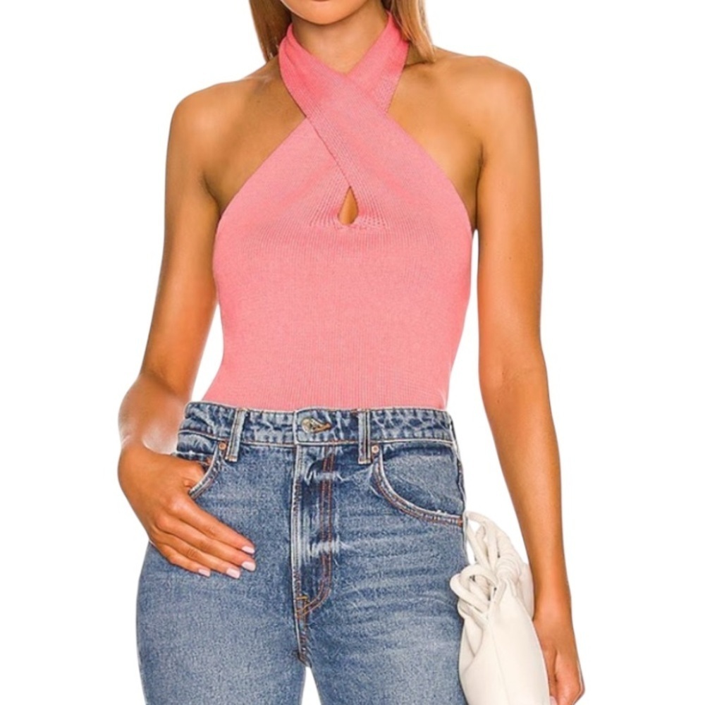 525 America Revolve Multi Wear Halter Top Pink Berry Size Medium NEW With Tags